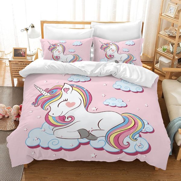 Pink Unicorn Rainbow Single Duvet Cover Set